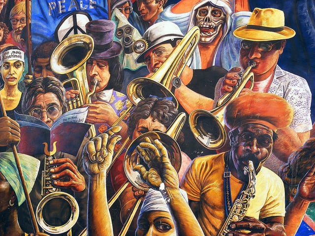 Close up of portion of Hackney Peace Mural in Dalston, London