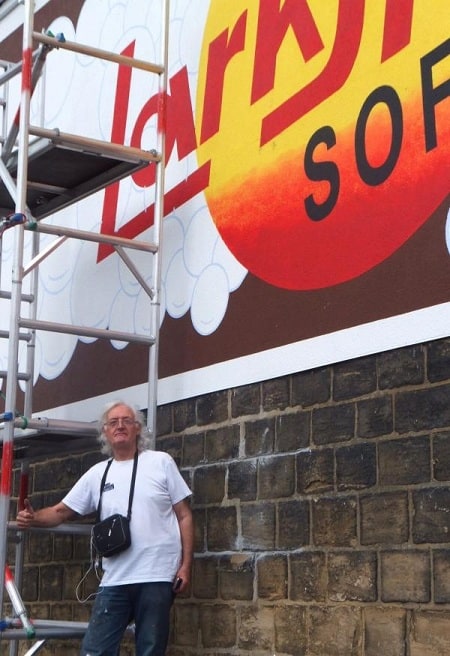 Work in progress on restoration for painted wall sign for Larkspur Drinks