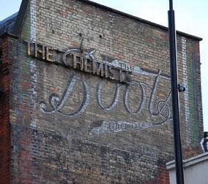 Boots Ghostsign Camden High Street http://www.ghostsigns.co.uk/wp-content/uploads/2012/06/BootsLogo1.jpg