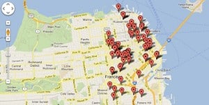 Mapping San Francisco Ghostsigns Map pinpointing locations of hand painted advertising on buildings in San Francisco