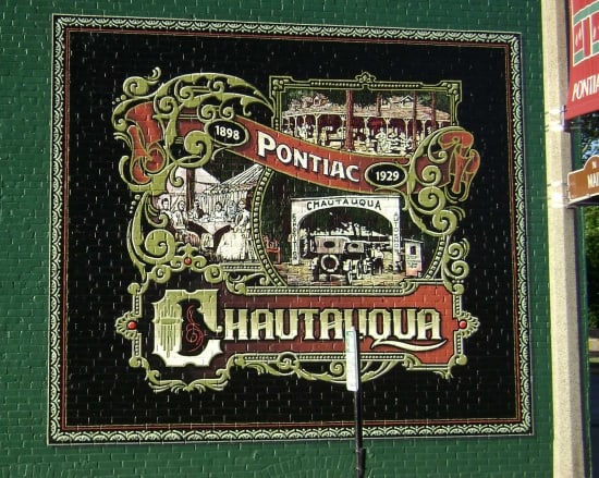 Chautauqua mural in Pontiac Illinois Hand-painted Chautauqua mural