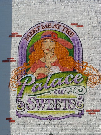 Palace of Sweets mural in Pontiac Illinois Hand-painted mural for the Palace of Sweets