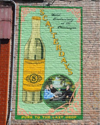 Scatterday mural in Pontiac Illinois Hand-painted mural for Scatterdays