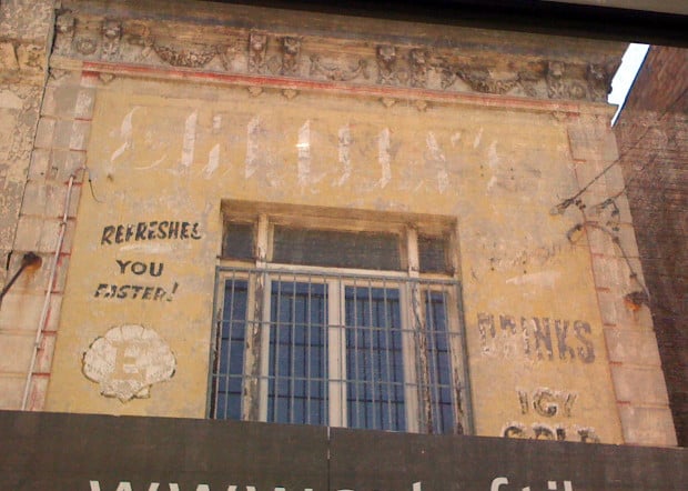 Shelley's Drinks by Stefan Schutt Ghostsign for Shelley's drinks painted around the border of a window
