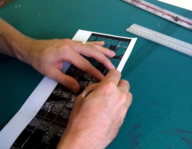 Sam Roberts cutting the stencil for his Beanfeast piece