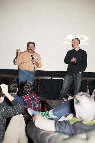 Mike Meyer and Sam Roberts introduce the main feature, Sign Painters (Photo: AJ Levy, www.ajlevy.co.uk)