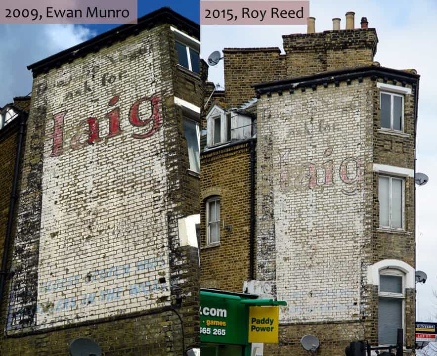 Painted wall signs advertising Haig whisky